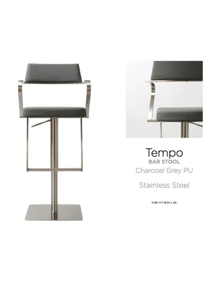 Tempo Barstool - Stainless Steel/Charcoal Grey PU