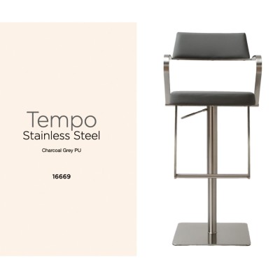 Tempo Barstool - Stainless Steel/Charcoal Grey PU