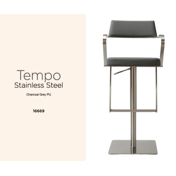 Tempo Barstool - Stainless Steel/Charcoal Grey PU
