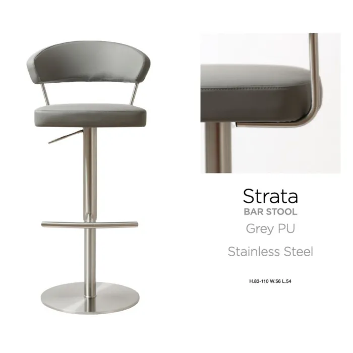 Strata Barstool - Stainless Steel/Steel Grey PU