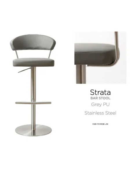 Strata Barstool - Stainless Steel/Steel Grey PU