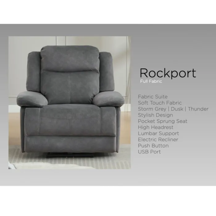 Rockport Electric Recliner Armchair - Storm