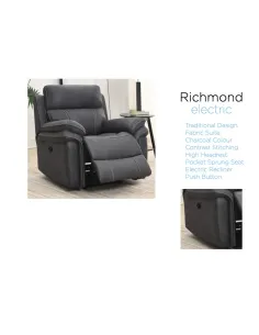 Richmond Electric Recliner Armchair - Charcoal Grey 2