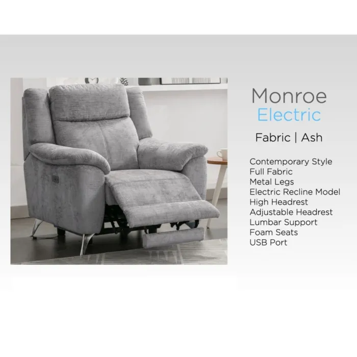 Monroe Electric 3+1+1 Sofa Set - Ash