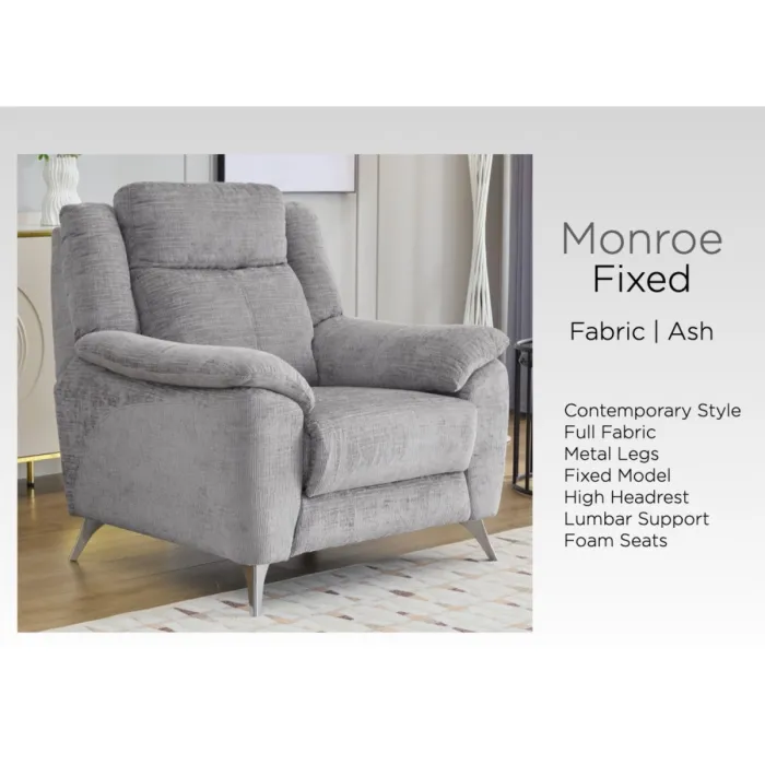Monroe Fixed 3+1+1 Sofa Set - Ash