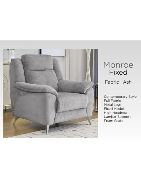 Monroe Fixed 3+1+1 Sofa Set - Ash