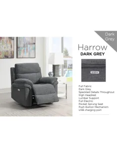Harrow Electric Armchair - Dark Grey 2