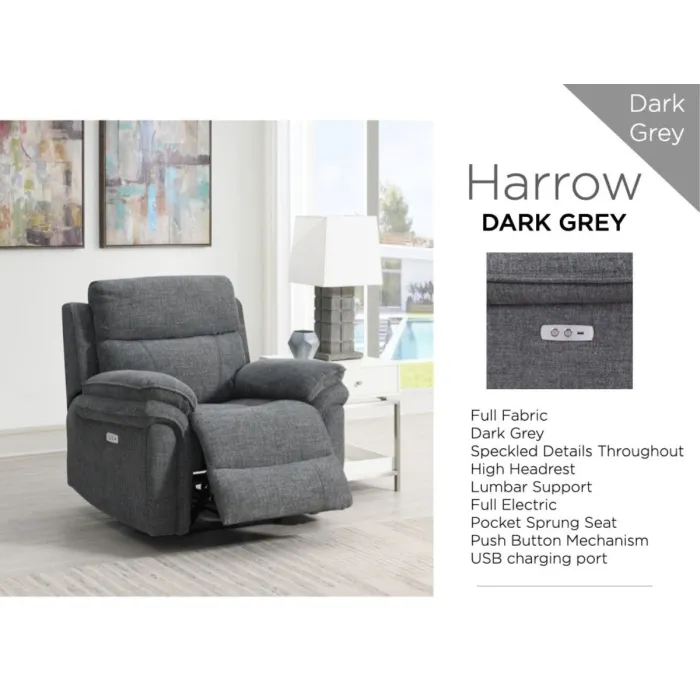 Harrow Electric Armchair - Dark Grey