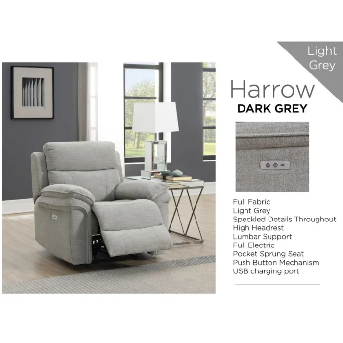 Harrow Electric Armchair - Light Grey