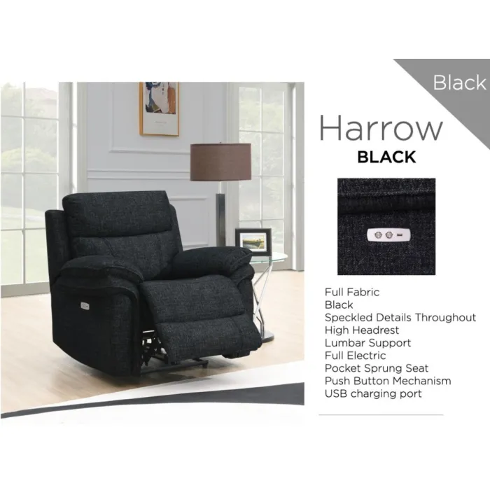 Harrow Electric Armchair - Black