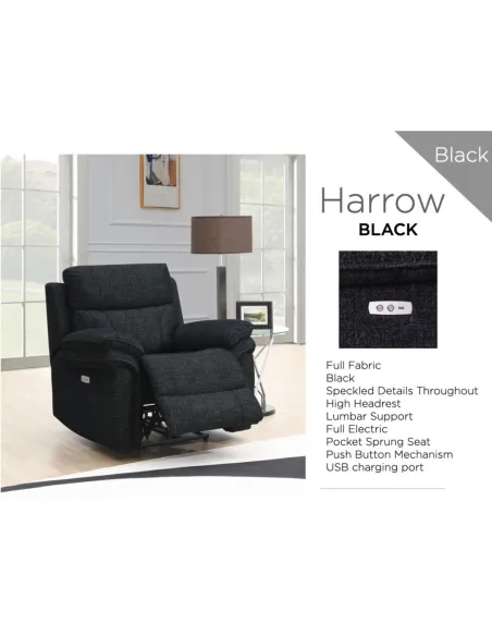 Harrow 3+1+1 Electric Sofa Set - Dark Grey