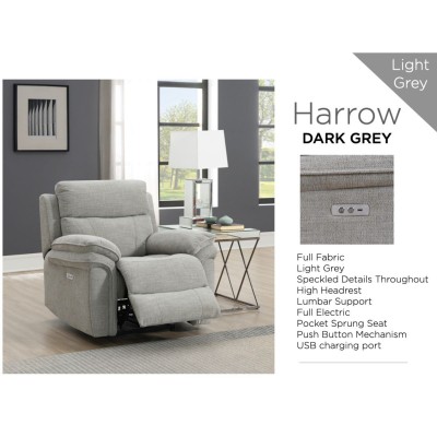 Harrow 3+1+1 Electric Sofa Set - Light Grey