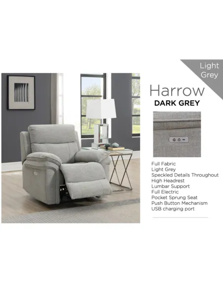 Harrow 3+1+1 Electric Sofa Set - Light Grey