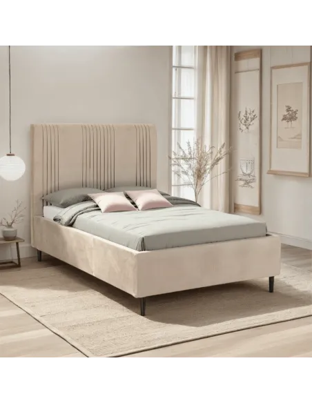 Maine 4ft6 Bed - Taupe Velvet Fabric | Murphy Furniture