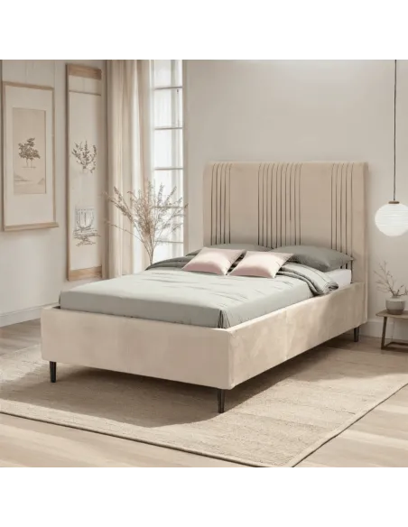 Maine 5ft Bed - Taupe Velvet Fabric | Murphy Furniture