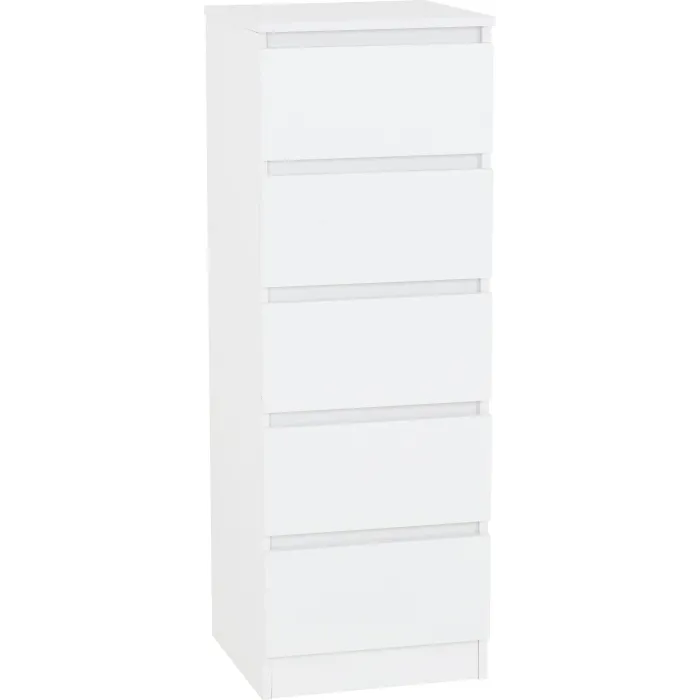 Malvern 5 Drawer Narrow Chest - White | Murphy Furniture