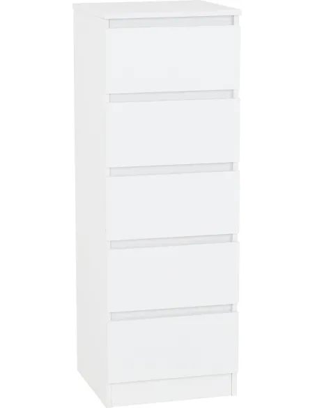 Malvern 5 Drawer Narrow Chest - White | Murphy Furniture
