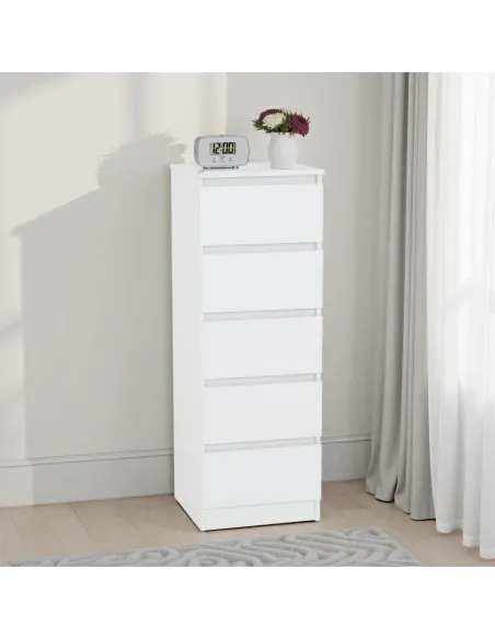 Malvern 5 Drawer Narrow Chest - White | Murphy Furniture