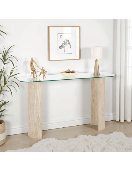Modena Console Table - Clear Glass/Cream | Murphy Furniture