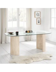 Modena Dining Table - Clear Glass/Cream | Murphy Furniture