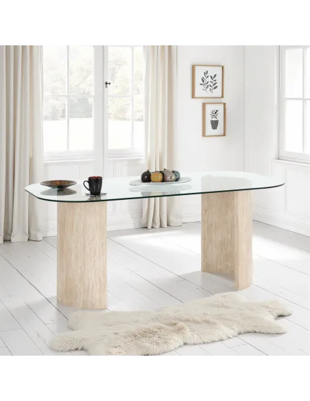 Modena Dining Table - Clear Glass/Cream | Murphy Furniture