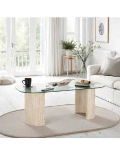 Modena Coffee Table - Clear Glass/Cream | Murphy Furniture