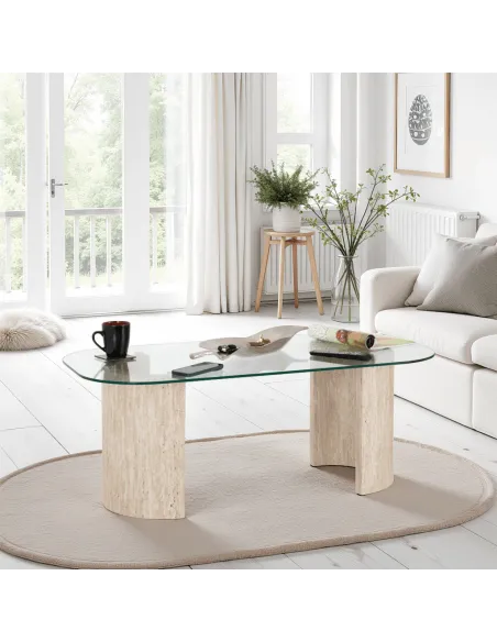 Modena Coffee Table - Clear Glass/Cream | Murphy Furniture