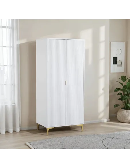 Miami 2 Door Wardrobe - White/Gold | Murphy Furniture