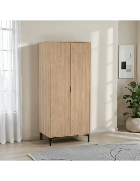 Miami 2 Door Wardrobe - Oak Effect/Black | Murphy Furniture