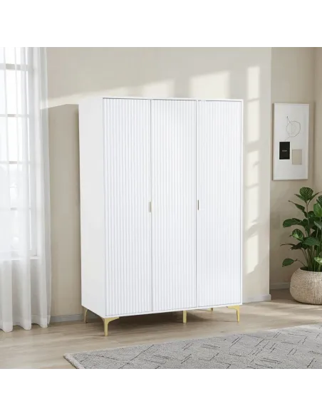 Miami 3 Door Wardrobe - White/Gold | Murphy Furniture