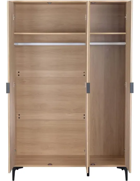 Miami 3 Door Wardrobe - Oak Effect/Black | Murphy Furniture
