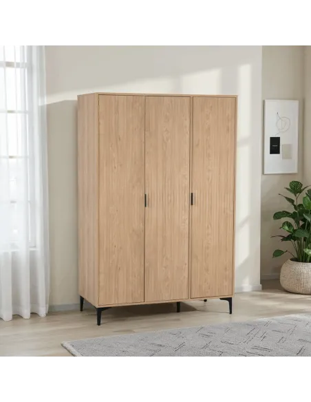 Miami 3 Door Wardrobe - Oak Effect/Black | Murphy Furniture