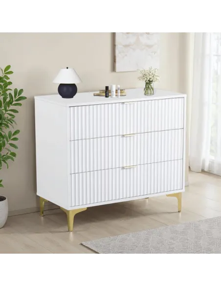 Miami 3 Drawer Chest - White/Gold | Murphy Furniture