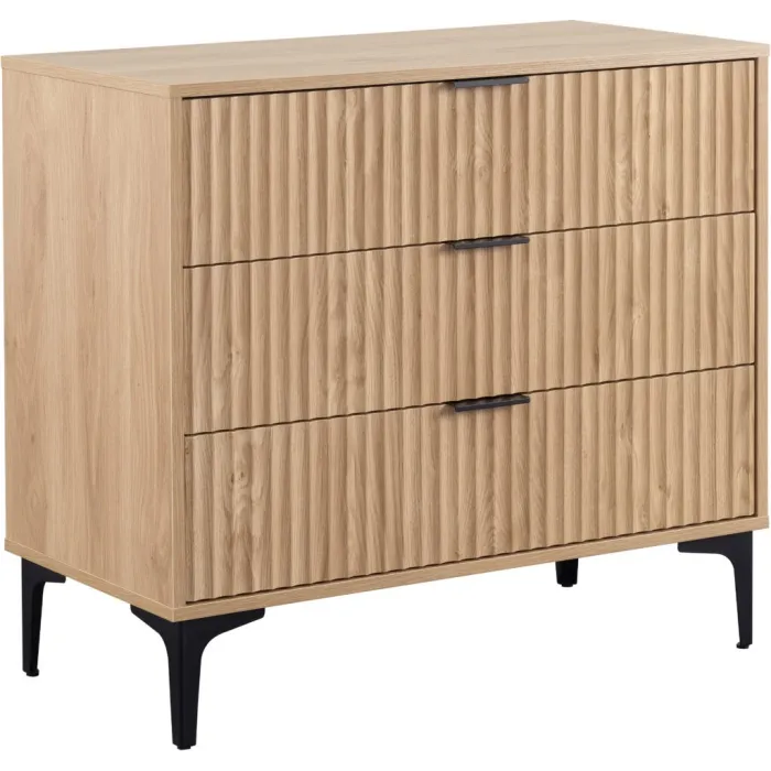 Miami 3 Drawer Chest - Oak Effect/Black | Murphy Furniture