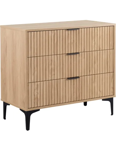 Miami 3 Drawer Chest - Oak Effect/Black | Murphy Furniture