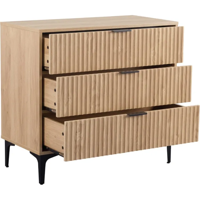 Miami 3 Drawer Chest - Oak Effect/Black | Murphy Furniture