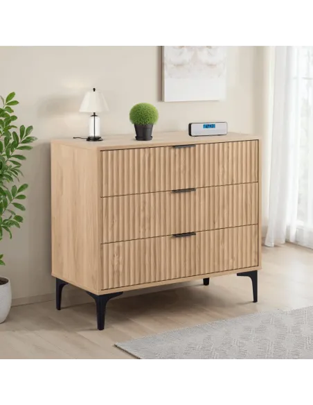 Miami 3 Drawer Chest - Oak Effect/Black | Murphy Furniture