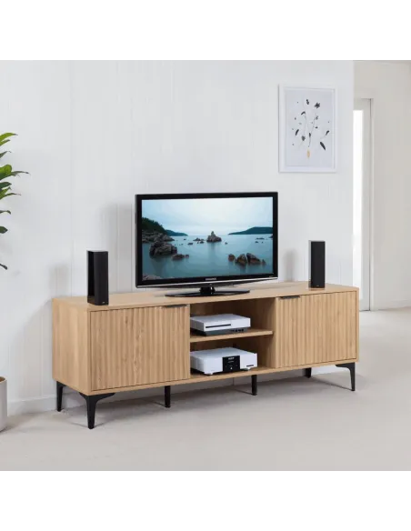 Miami 2 Door TV Unit - Oak Effect/Black | Murphy Furniture