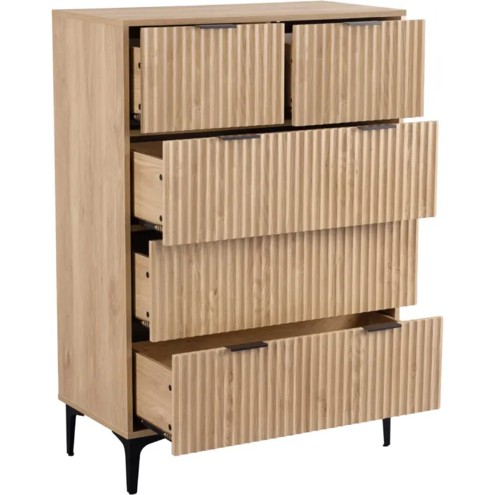Miami 3+2 Drawer Chest - Oak Effect/Black | Murphy Furniture