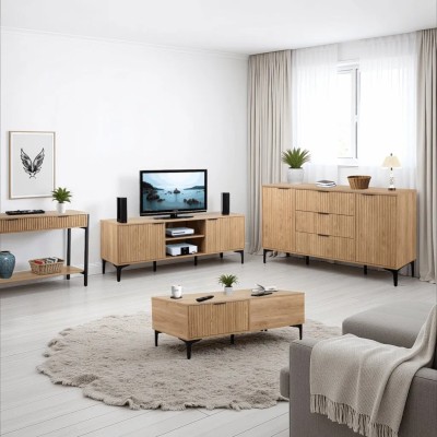 Miami 2 Door TV Unit - Oak Effect/Black | Murphy Furniture