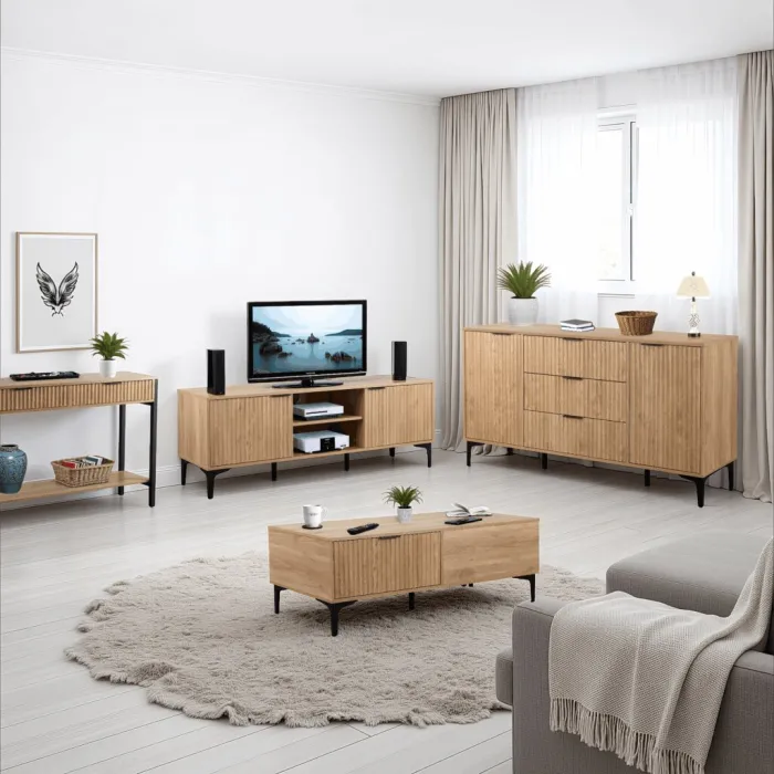 Miami 2 Door TV Unit - Oak Effect/Black | Murphy Furniture