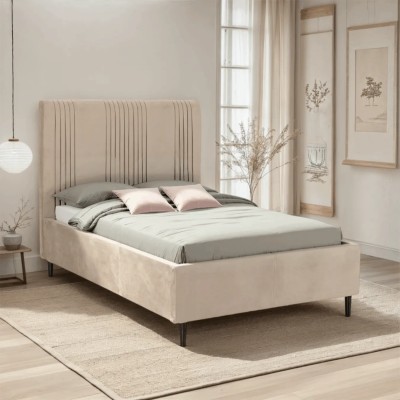 Maine 4ft6 Bed - Taupe Velvet Fabric | Murphy Furniture