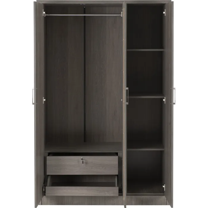 Lisbon 3 Door Wardrobe - Black  Wood Gra | Murphy Furniture