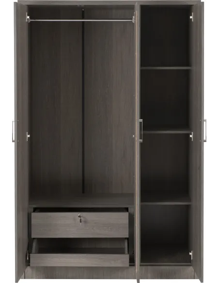 Lisbon 3 Door Wardrobe - Black  Wood Gra | Murphy Furniture