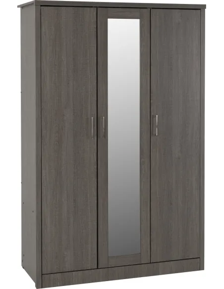 Lisbon 3 Door Wardrobe - Black  Wood Gra | Murphy Furniture