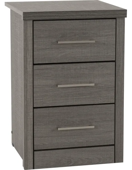 Lisbon 3 Drawer Bedside Locker - Black | Murphy Furniture