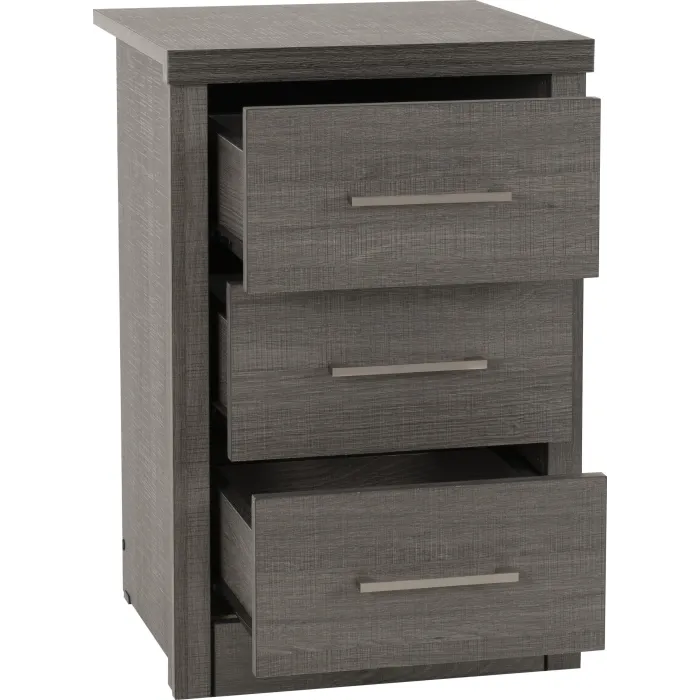 Lisbon 3 Drawer Bedside Locker - Black | Murphy Furniture