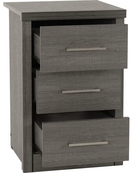 Lisbon 3 Drawer Bedside Locker - Black | Murphy Furniture