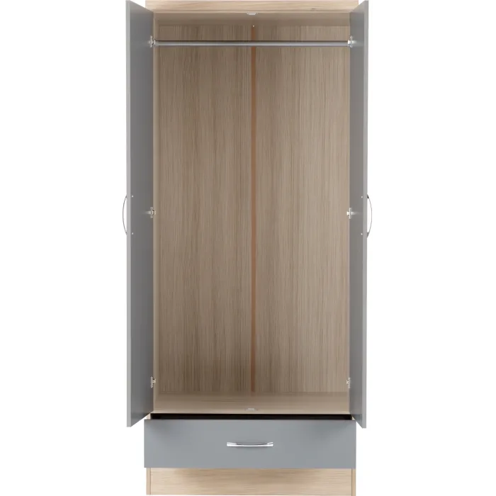 Nevada 2 Door 1 Drawer Wardrobe - Grey G | Murphy Furniture