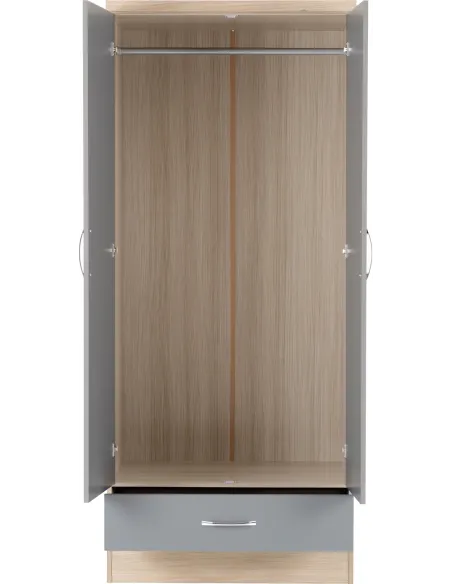 Nevada 2 Door 1 Drawer Wardrobe - Grey G | Murphy Furniture